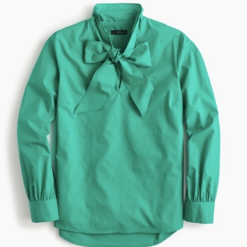 J. CREW Green tie-neck top